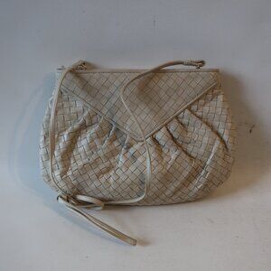 Womens Walter Katten Bone Woven Leather Crossbody Shoulder Handbag